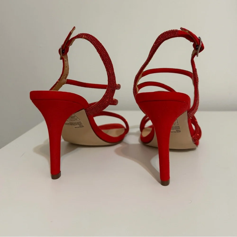 Madeline Red Crystal Strappy High Heel Sandals - Picture 3 of 5